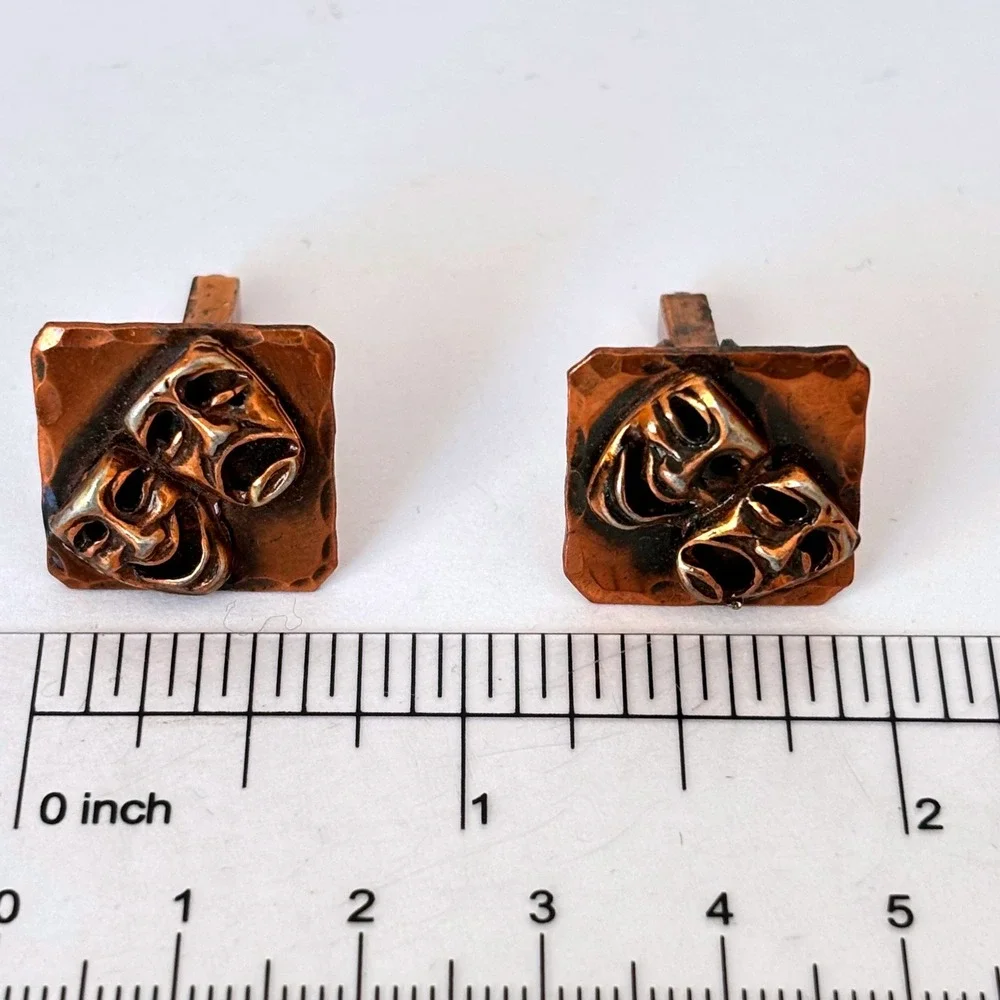 Vintage Cufflinks Copper Theater Masks Cufflinks‎ Comedy Tragedy Drama Artisitic